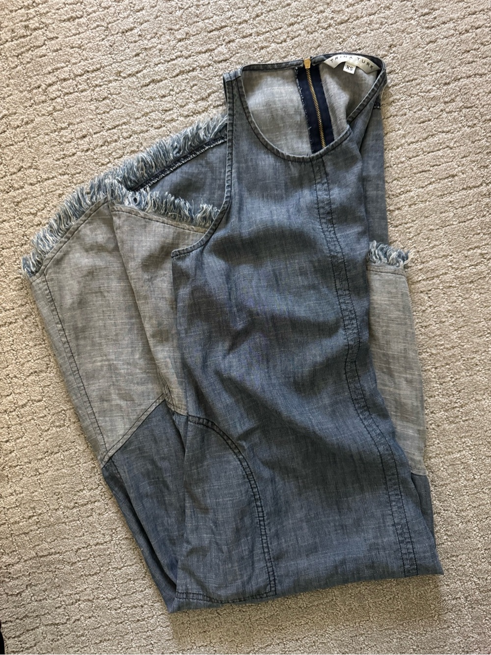 Trina Turk Phlox Chambray Two-Tone Fringe Sleeveless High-Low Dress Size XS - Picture 4 of 10